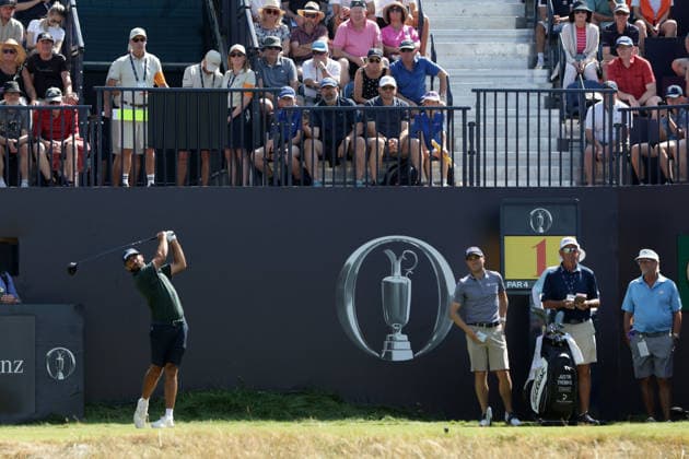 RECORD DATE NOT STATED 14th July 2026; Royal Birkdale Golf Club, Southport, Merseyside, England; The Open Championship Practice Day Three; Max Homa (USA) plays from the tee at the 1st hole DavidxBlunsden
