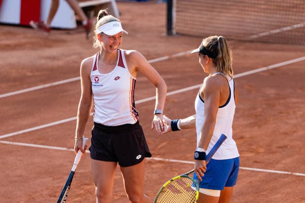 TENNIS - WTA, Tennis Damen Generali Open Ladies Kitzbuehel KITZBUEHEL,AUSTRIA,14.JUL.26 - TENNIS - WTA Tour, Generali Open Ladies Kitzbuehel. Image shows Sinja Kraus and Julia Grabher (AUT).  GEPAxpictures xJulioxArellano