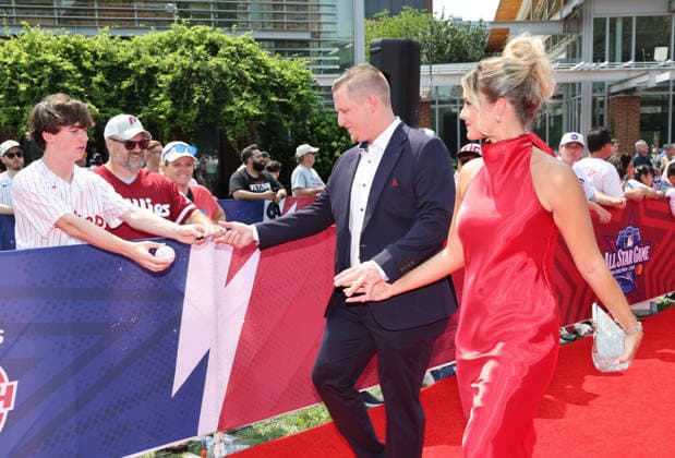 Parker Messick 77 of the Cleveland Guardians arrives on the red carpet at the 2026 MLB, Baseball Herren, USA All Star Red Carpet Show in Philadelphia, Pennsylvania, on Tuesday, July 14, 2026.  PHI202607142015 LAURENCExKESTERSON