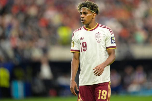 Fußball, WM 2026, 20260714, Frankreich - Spanien. Im Bild Lamine YAMAL (Spanien, 19). Dallas Dallas-Stadion Texas Vereinigte Staaten von Amerika *** Soccer, 2026 World Cup, 20260714, France vs. Spain. Pictured: Lamine YAMAL of Spain, 19, at Dallas Stadium in Dallas, Texas, United States of America Copyright: Passion2Press MarkusxFischerx