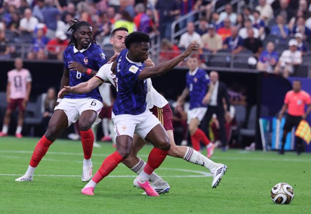 2026 World Cup - France v Spain Aurelien Tchouameni from France during the 2026 FIFA World Cup, WM, Weltmeisterschaft, Fussball semi-final football match between France and Spain at Dallas Stadium on July 14, 2026 in Arlington, Texas. Photo by Charles Guerin ABACAPRESS.COM Arlington Texas United States  Copyright: xGuerinxCharles ABACAx