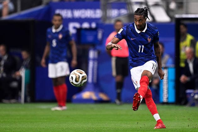 2026-07-14 France v Spain - Semi Final - FIFA World Cup, WM, Weltmeisterschaft, Fussball 2026 ARLINGTON, UNITED STATES - JULY 14: Michael Olise of France during the Semi Final - FIFA World Cup 2026 match between France and Spain at Dallas Stadium on July 14, 2026 in Arlington, Texas. (Photo by Pablo Morano BSR Agency) Arlington United States Content not available for redistribution in The Netherlands directly or indirectly through any third parties. Copyright: xBSRxAgencyx
