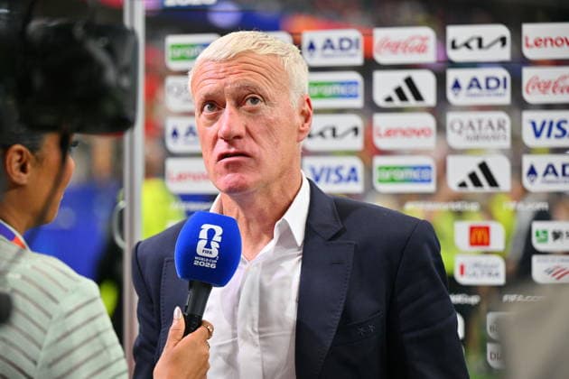 FIFA World Cup, WM, Weltmeisterschaft, Fussball 2026 semifinals - France vs Spain France s head coach Didier Deschamps is interviewed after losing the FIFA World Cup 2026 semifinals match France against Spain, in Dallas, USA, 14 July 2026. DALLAS United States  Copyright: xSAMxWASSONx