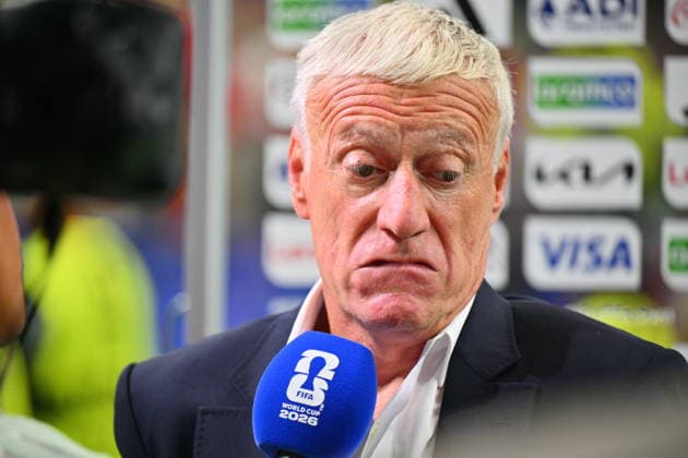 FIFA World Cup, WM, Weltmeisterschaft, Fussball 2026 semifinals - France vs Spain France s head coach Didier Deschamps is interviewed after losing the FIFA World Cup 2026 semifinals match France against Spain, in Dallas, USA, 14 July 2026. DALLAS United States  Copyright: xSAMxWASSONx