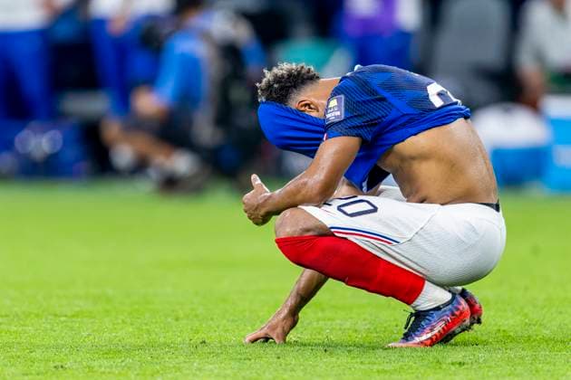 DALLAS - Desire Doue of France is disappointed during the 2026 World Cup match between France and Spain at Dallas Stadium on July 14, 2026, in Dallas, United States. (Photo by Stefan Koops EYE4IMAGES DeFodi Images) - *** DALLAS: Desire Doue of France looks disappointed during the 2026 World Cup match between France and Spain at Dallas Stadium on July 14, 2026, in Dallas, United States. Photo by Stefan Koops, EYE4IMAGES, DeFodi Images