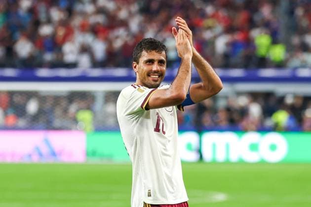 RECORD DATE NOT STATED FIFA World Cup, WM, Weltmeisterschaft, Fussball 2026 - Semifinal - France v Spain Rodri player of Spain celebrates qualifying for the FIFA World Cup final after a 2 0 victory over France at Dallas Stadium, in Texas, United States, on Tuesday, July 14, 2026.(Foto: Vanessa Carvalho Brazil Photo Press IMAGO) Sports Copyright: xVanessaxCarvalhox
