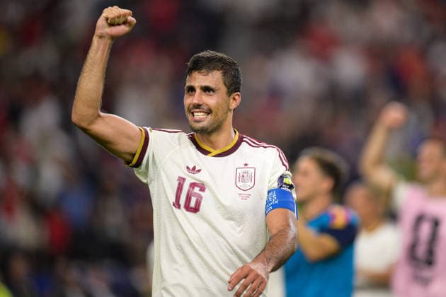 Fußball, WM 2026, 20260714, Frankreich - Spanien. Im Bild Schlussjubel, RODRI (Spanien, 16). Dallas Dallas-Stadion Texas Vereinigte Staaten von Amerika *** Soccer, 2026 World Cup, 20260714, France vs. Spain; Pictured: Victory celebration, RODRI (Spain), 16, Dallas Stadium, Dallas, Texas, United States of America Copyright: Passion2Press MarkusxFischerx