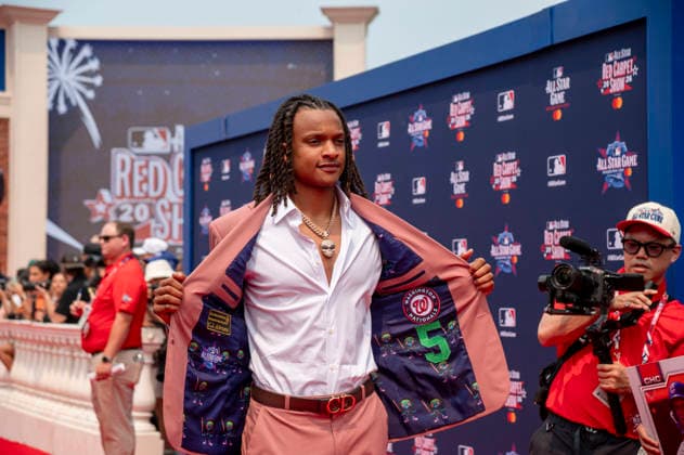 July 14, 2026, Philadelphia, Pennsylvania, USA: CJ ABRAMS, Washington Nationals shortstop, on the All Star Red Carpet show at the Independence Mall. Philadelphia USA - ZUMArf1_ 20260714_zaf_rf1_009 Copyright: xRickyxFitchettx