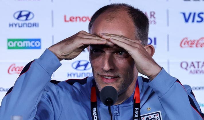 FIFA World Cup, WM, Weltmeisterschaft, Fussball 2026 - England press conference, PK, Pressekonferenz England™s head coach Thomas Tuchel attends a press conference in Atlanta, Georgia, USA, 14 July 2026. England will face Argentina on 15 July in thier FIFA World Cup 2026 semi final match. Atlanta United States  Copyright: xRONALDxWITTEKx