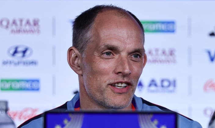 FIFA World Cup, WM, Weltmeisterschaft, Fussball 2026 - England press conference, PK, Pressekonferenz England™s head coach Thomas Tuchel gives a press conference in Atlanta, Georgia, USA, 14 July 2026. England will face Argentina on 15 July in thier FIFA World Cup 2026 semi final match. Atlanta United States  Copyright: xRONALDxWITTEKx
