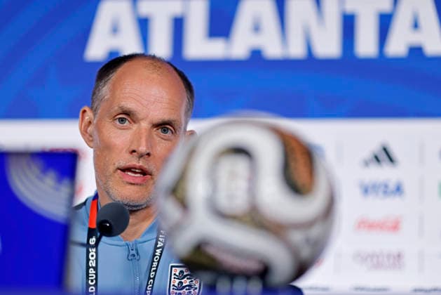 July 14, 2026, Atlanta, Georgia, United States: Thomas Tuchel, head coach of the England speaks during the press conference, PK, Pressekonferenz of England one day ahead of the FIFA World Cup, WM, Weltmeisterschaft, Fussball 2026 semifinal match between England and Argentina at Atlanta Stadium (Mercedes-Benz Stadium) in Atlanta, Georgia, United States on July 14, 2026. Photo: DiaEsportivo Atlanta United States - ZUMAh208 20260714_zsp_h208_005 Copyright: xHeulerxAndreyx