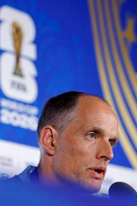 July 14, 2026, Atlanta, Georgia, United States: Thomas Tuchel, head coach of the England speaks during the press conference, PK, Pressekonferenz of England one day ahead of the FIFA World Cup, WM, Weltmeisterschaft, Fussball 2026 semifinal match between England and Argentina at Atlanta Stadium (Mercedes-Benz Stadium) in Atlanta, Georgia, United States on July 14, 2026. Photo: DiaEsportivo Atlanta United States - ZUMAh208 20260714_zsp_h208_006 Copyright: xHeulerxAndreyx