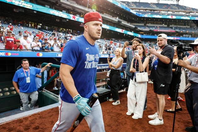 2026 Major League Baseball All Star game Los Angeles Angels Mike Trout walks by the media before batting practice at the 2026 Major League Baseball All-Star Game at Citizens Bank Park in Philadelphia, Pennsylvania, USA, 14 July 2026. PHILADELPHIA PENNSYLVANIA USA  Copyright: xSTEVENxM.xFALKx