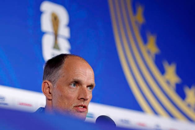 July 14, 2026, Atlanta, Georgia, United States: Thomas Tuchel, head coach of the England speaks during the press conference, PK, Pressekonferenz of England one day ahead of the FIFA World Cup, WM, Weltmeisterschaft, Fussball 2026 semifinal match between England and Argentina at Atlanta Stadium (Mercedes-Benz Stadium) in Atlanta, Georgia, United States on July 14, 2026. Photo: DiaEsportivo Atlanta United States - ZUMAh208 20260714_zsp_h208_008 Copyright: xHeulerxAndreyx