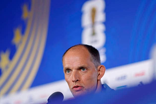 July 14, 2026, Atlanta, Georgia, United States: Thomas Tuchel, head coach of the England speaks during the press conference, PK, Pressekonferenz of England one day ahead of the FIFA World Cup, WM, Weltmeisterschaft, Fussball 2026 semifinal match between England and Argentina at Atlanta Stadium (Mercedes-Benz Stadium) in Atlanta, Georgia, United States on July 14, 2026. Photo: DiaEsportivo Atlanta United States - ZUMAh208 20260714_zsp_h208_009 Copyright: xHeulerxAndreyx