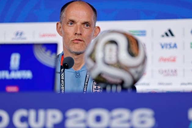 July 14, 2026, Atlanta, Georgia, United States: Thomas Tuchel, head coach of the England speaks during the press conference, PK, Pressekonferenz of England one day ahead of the FIFA World Cup, WM, Weltmeisterschaft, Fussball 2026 semifinal match between England and Argentina at Atlanta Stadium (Mercedes-Benz Stadium) in Atlanta, Georgia, United States on July 14, 2026. Photo: DiaEsportivo Atlanta United States - ZUMAh208 20260714_zsp_h208_010 Copyright: xHeulerxAndreyx
