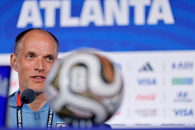 July 14, 2026, Atlanta, Georgia, United States: Thomas Tuchel, head coach of the England speaks during the press conference, PK, Pressekonferenz of England one day ahead of the FIFA World Cup, WM, Weltmeisterschaft, Fussball 2026 semifinal match between England and Argentina at Atlanta Stadium (Mercedes-Benz Stadium) in Atlanta, Georgia, United States on July 14, 2026. Photo: DiaEsportivo Atlanta United States - ZUMAh208 20260714_zsp_h208_012 Copyright: xHeulerxAndreyx