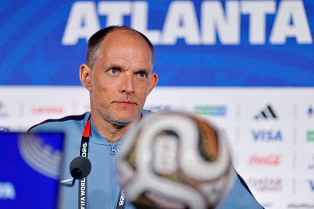 July 14, 2026, Atlanta, Georgia, United States: Thomas Tuchel, head coach of the England speaks during the press conference, PK, Pressekonferenz of England one day ahead of the FIFA World Cup, WM, Weltmeisterschaft, Fussball 2026 semifinal match between England and Argentina at Atlanta Stadium (Mercedes-Benz Stadium) in Atlanta, Georgia, United States on July 14, 2026. Photo: DiaEsportivo Atlanta United States - ZUMAh208 20260714_zsp_h208_014 Copyright: xHeulerxAndreyx
