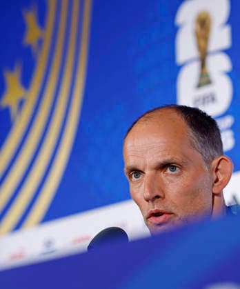 July 14, 2026, Atlanta, Georgia, United States: Thomas Tuchel, head coach of the England speaks during the press conference, PK, Pressekonferenz of England one day ahead of the FIFA World Cup, WM, Weltmeisterschaft, Fussball 2026 semifinal match between England and Argentina at Atlanta Stadium (Mercedes-Benz Stadium) in Atlanta, Georgia, United States on July 14, 2026. Photo: DiaEsportivo Atlanta United States - ZUMAh208 20260714_zsp_h208_015 Copyright: xHeulerxAndreyx
