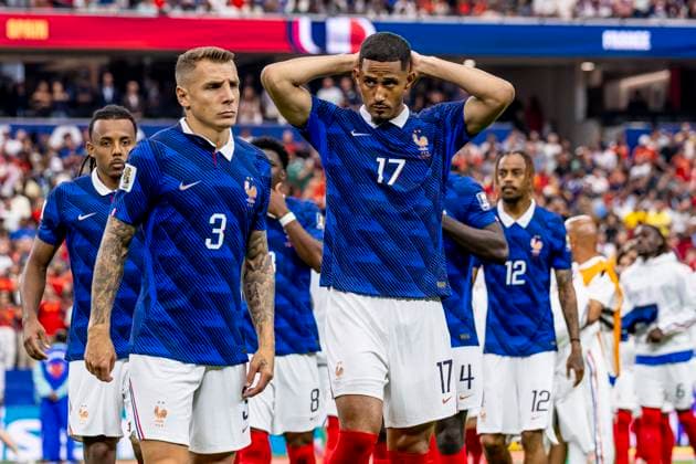 DALLAS - (lr) Lucas Digne of France and William Saliba of France during the 2026 World Cup match between France and Spain at Dallas Stadium on July 14, 2026, in Dallas, United States. (Photo by Stefan Koops EYE4IMAGES DeFodi Images) - *** DALLAS — Lucas Digne of France and William Saliba of France during the 2026 World Cup match between France and Spain at Dallas Stadium on July 14, 2026, in Dallas, United States. Photo by Stefan Koops, EYE4IMAGES, DeFodi Images