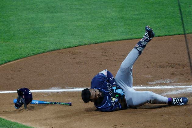 2026 Major League Baseball All Star game Tampa Bay Rays Junior Caminero is hit by a pitch from St. Louis Cardinals Riley O Brien during the third inning of the 2026 Major League Baseball All-Star Game at Citizens Bank Park in Philadelphia, Pennsylvania, USA, 14 July 2026. PHILADELPHIA PENNSYLVANIA USA  Copyright: xSTEVENxM.xFALKx