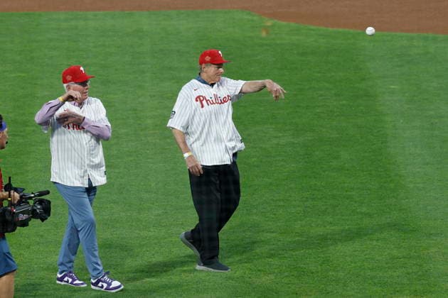 2026 Major League Baseball All Star game Phillies legends and Hall of Famers Mike Schmidt (L) and Steve Carlton (R) throw out the ceremonial first pitches at the 2026 Major League Baseball All-Star Game at Citizens Bank Park in Philadelphia, Pennsylvania, USA, 14 July 2026. PHILADELPHIA PENNSYLVANIA USA  Copyright: xSTEVENxM.xFALKx