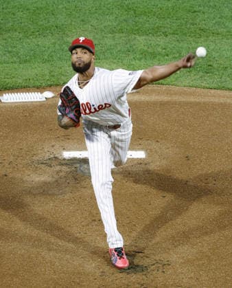 Baseball: MLB, Baseball Herren, USA All-Star Game The National League s Cristopher Sanchez of the Philadelphia Phillies starts in the Major League Baseball All-Star Game against the American League at Citizens Bank Park in Philadelphia on July 14, 2026.  A14AA0005623157P