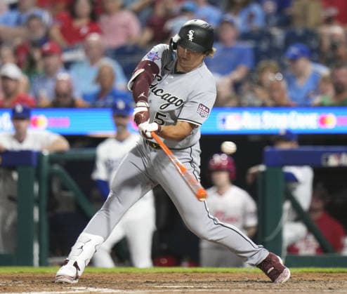 Baseball: MLB, Baseball Herren, USA All-Star Game The American League s Munetaka Murakami of the Chicago White Sox strikes out swinging during the ninth inning of the Major League Baseball All-Star Game against the National League at Citizens Bank Park in Philadelphia on July 14, 2026.  A14AA0005623170P