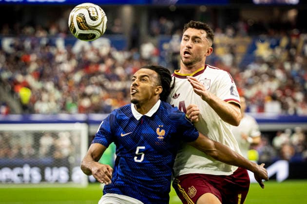 FOOTBALL : France vs Espagne Demi-finale de la Coupe du Monde de la FIFA 2026. Dallas Stadium (AT&T Stadium), Arlington, Texas, Etats-Unis. 14 07 2026. Jules Kounde 5 (France)  Copyright: xelyxandroxcegarrax