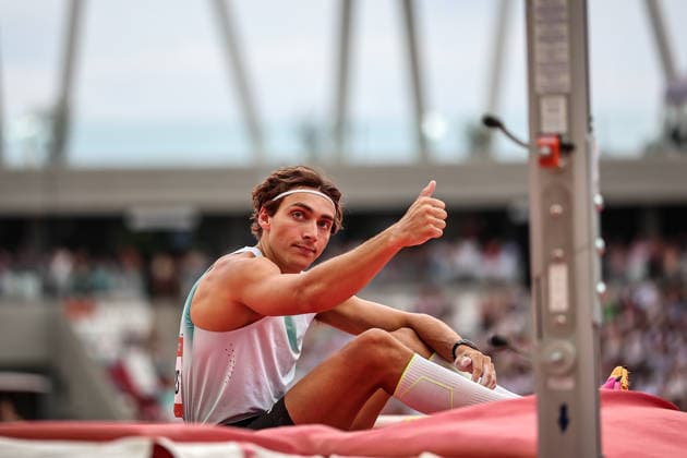 (260715) -- BUDAPEST, July 15, 2026 -- Armand Duplantis of Sweden reacts after the men s pole vault event at the Gyulai Istvan Memorial - Hungarian Athletics Grand Prix in Budapest, Hungary, on July 14, 2026. (Photo by Xinhua) (SP)HUNGARY-BUDAPEST-ATHLETICS GRAND PRIX-ISTVAN GYULAI MEMORIAL DavidxBalogh 