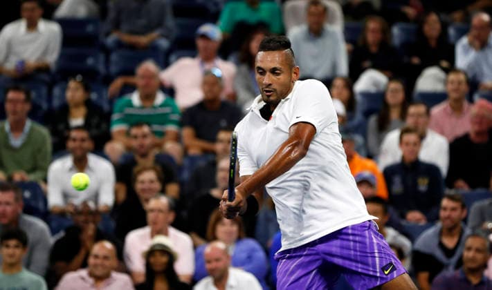 epaselect USA TENNIS US OPEN GRAND SLAM 2019 US Open Grand Slam 2019 epaselect epa07798529 Nick Kyrgios of Australia returns to Steve Johnson of the United States on the second day of the US Open Tennis Championships the USTA National Tennis Center in Flushing Meadows, New York, USA, 27 August 2019. The US Open runs from 26 August through 08 September. New York United States  Copyright: xJASONxSZENESx