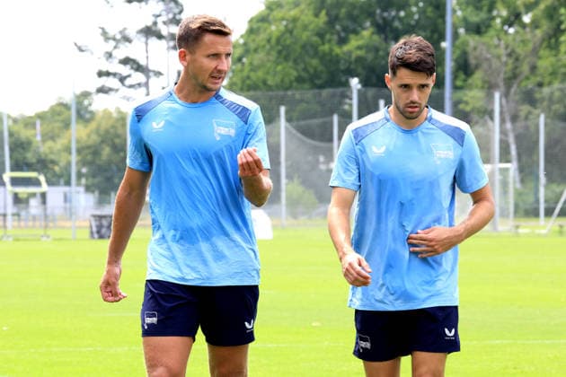 DEU, DFL, 2. FBL Hertha BSC, Training, 15.07.2026, Sportforum, Berlin, DEU, DFL, 2. FBL Hertha BSC, Training, Paul Seguin (Hertha BSC Berlin 30), Josip Brekalo (Hertha BSC Berlin 7) DFL - regulations prohibit any use of Photographs as image sequences and or quasi-video Berlin Sportforum Berlin Deutschland *** GER, DFL, 2nd Bundesliga Hertha BSC, Training, July 15, 2026, Sportforum, Berlin, GER, DFL, 2nd Bundesliga Hertha BSC, Training, Paul Seguin Hertha BSC Berlin 30, Josip Brekalo Hertha BSC Berlin 7. DFL regulations prohibit any use of photographs as image sequences and or quasi-video. Berlin Sportforum, Berlin, Germany Copyright: xNordphotox xEnglerx