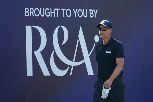 SOUTHPORT, ENGLAND - JULY 15: Henrik Stenson (SWE)) walks from the first tee during practice at the 154th Open Championship at the Royal Birkdale Golf Club, Southport on July 15, 2026 in Merseyside, England The 154th British Open Championship