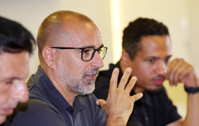 Ludwigsburg, Basketball MHP Riesen Ludwigsburg PK, Headcoach Carles Duran , David McCray (sportlicher Leiter) *** Ludwigsburg, MHP Riesen Ludwigsburg Basketball Press Conference, Head Coach Carles Duran, David McCray, Athletic Director