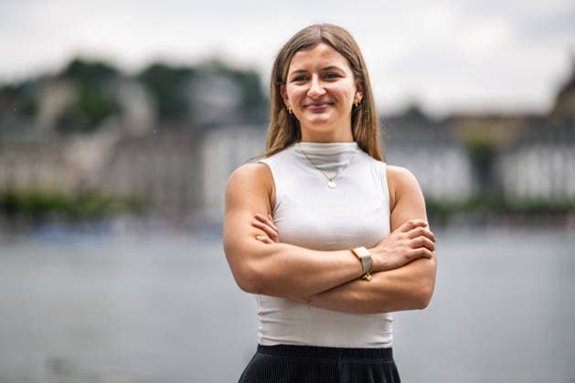 LUCERNE, SWITZERLAND - JULY 15: Swiss national javelin record holder Leonie Hügli poses for pictures at Lake Lucerne ahead of the Spitzenleichtathletik Luzern on July 15, 2026 in Lucerne, Switzerland. Lucerne Switzerland Copyright: xBEAUTIFULxSPORTS TobiasxLacknerx