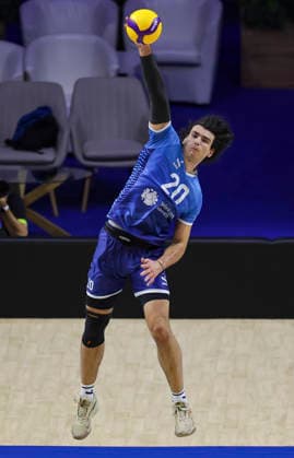 Men s Volleyball Nations League - Belgrade 2026 Slovenia s Nik Mujanovic serves the ball during the MenÕs Volleyball Nations League Pool 7 match between Germany and Slovenia at Belgrade Arena on July 15, 2026 in Belgrade, Serbia. Belgrade Serbia Copyright: xSrdjanxStevanovicx x