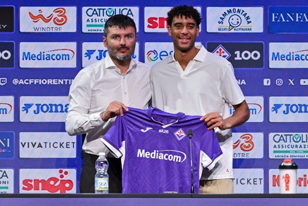 SOCCER - Serie A - Introduction of ACF Fiorentina s new player, Arthur Atta Photo by IPA ABACAPRESS.COM86703909 - ACF Fiorentina sporting director Roberto Goretti and ACF Fiorentina midfielder Arthur Atta during the presentation of ACF Fiorentina s new player Arthur Atta, an Italian Serie A soccer match in Bagno a Ripoli (FI), Italy, July 15, 2026 Bagno a Ripoli (FI) Italy  Copyright: xIPAxSport ABACAx