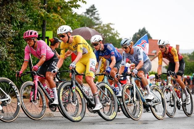 Ecuadorian Richard Carapaz of EF Education-EasyPost, Slovenian Tadej Pogacar of UAE Team Emirates XRG and Belgian Quinten Hermans of Pinarello-Q36.5 Pro Cycling Team pictured in action during the stage 11 of the 2026 Tour de France cycling race, a stage of 161km from Vichy to Nevers, on Wednesday 15 July 2026. The 113th edition of the Tour de France starts on Saturday 4 July in Barcelona, Spain, and will finish in Paris, France on the 26th of July. POOLxLUCAxBETTINI  x181180762x