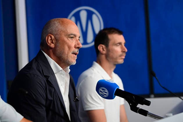 FOOTBALL : ConfÃ rence de prÃ sentation GrÃ gory Lorenzi & Bruno Genesio - 15 07 2026 StÃ phane Richard (President OM) MarseilleFrance  Copyright: xWilliamxCannarellax