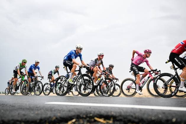 Spanish Javier Romo Oliver of Movistar Team and Danish Michael Valgren of EF Education-EasyPost pictured in action during the stage 11 of the 2026 Tour de France cycling race, a stage of 161km from Vichy to Nevers, on Wednesday 15 July 2026. The 113th edition of the Tour de France starts on Saturday 4 July in Barcelona, Spain, and will finish in Paris, France on the 26th of July. JASPERxJACOBS  x181181074x