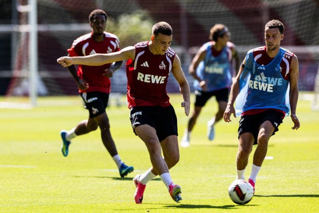 COLOGNE, GERMANY - JULY 15: Said El Mala (1. FC Koeln, 13) controls the ball against Luca Waldschmidt (1. FC Koeln, 7) during a training session of season 2026 27 at Geissbockheim on July 15, 2026 in Cologne, Germany. North Rhine Westphalia Germany Copyright: xSteffiexWunderlx
