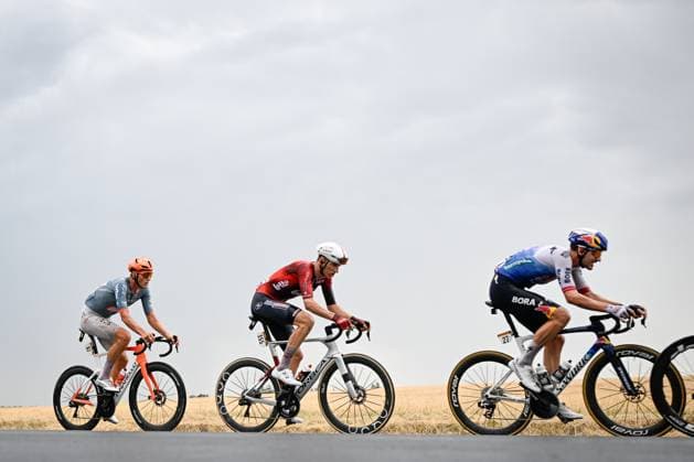 British Joshua Tarling of Netcompany-INEOS, Belgian Liam Slock of Lotto Intermarche and Dutch Tim van Dijke of Red Bull-BORA-hansgrohe pictured in action during the stage 11 of the 2026 Tour de France cycling race, a stage of 161km from Vichy to Nevers, on Wednesday 15 July 2026. The 113th edition of the Tour de France starts on Saturday 4 July in Barcelona, Spain, and will finish in Paris, France on the 26th of July. JASPERxJACOBS  x181181978x