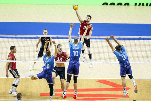 Germany v Slovenia - Men s Volleyball Nations League BELGRADE, SERBIA - JULY 15: Players of Slovenia compete against players of Germany during the Men s Volleyball Nations League match between Germany and Slovenia on July 15, 2026 in Belgrade, Serbia. Filip Stevanovic Anadolu Belgrade Serbia. Editorial use only. Please get in touch for any other usage.  Copyright: x2026xAnadoluxFilipxStevanovicx