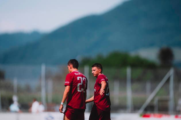 Friendly Match FC Red Bull Salzburg vs. Gamba Osaka ANIF, AUSTRIA JULY 15, 2026: Damir Redzic, Stefan Lainer of FC Red Bull Salzburg during the pre-season friendly match FC Red Bull Salzburg vs. Gamba Osaka in Anif, Austria. ( Copyright: xFCxRedxBullxSalzburgxGmbHx RBSAS3_4874