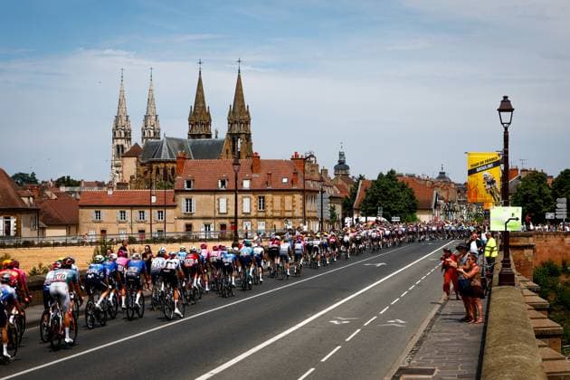 The pack of riders pictured in action during the stage 11 of the 2026 Tour de France cycling race, a stage of 161km from Vichy to Nevers, on Wednesday 15 July 2026. The 113th edition of the Tour de France starts on Saturday 4 July in Barcelona, Spain, and will finish in Paris, France on the 26th of July. POOLxLUCAxBETTINI  x181185171x