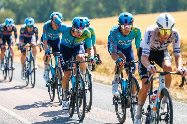 Tour de France 2026 Stage 11 NEVERS, FRANCE - JULY 15 : Rider of Team XDS Astana in action during stage 11 of the 113rd edition of Tour de France an UCI World Tour 2.UWT cycling road race stage for Men Elite of 161 km with start in Vichy and finish in Nevers on July 15, 2026 in Nevers, France, 15 07 2026 Nevers France  Copyright: xLucaxBettinix
