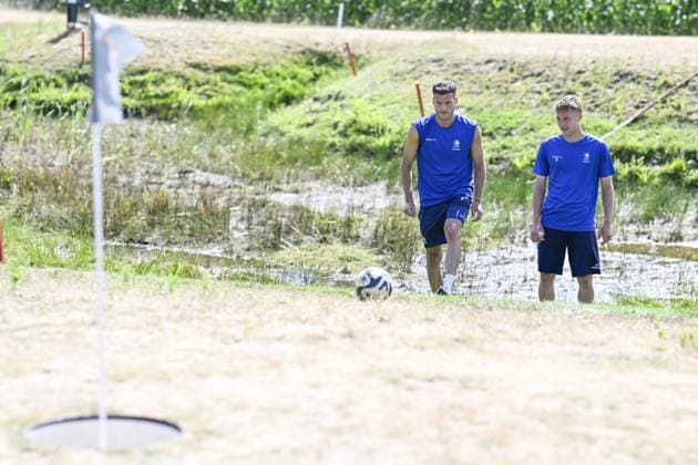 Gent s Laszlo Benes and Gent s Lars Cooman pictured during a teambuilding activity at the summer training camp of Belgian first division soccer team KAA Gent in De Lutte, Losser, the Netherlands on Wednesday 15 July 2026, to prepare for the upcoming 2026-2027 season. TOM GOYVAERTS TomxGoyvaerts  x181187516x