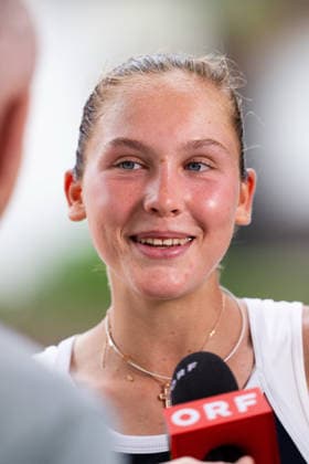 TENNIS - WTA, Tennis Damen Generali Open Ladies Kitzbuehel KITZBUEHEL,AUSTRIA,15.JUL.26 - TENNIS - WTA Tour, Generali Open Ladies Kitzbuehel. Image shows Erika Andreeva (RUS) during an ORF interview.  GEPAxpictures xJulioxArellano
