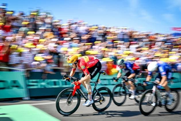 Norwegian Soren Waerenskjold of Uno-X Mobility sprints to the finish to win the stage 11 of the 2026 Tour de France cycling race, a stage of 161km from Vichy to Nevers, on Wednesday 15 July 2026. The 113th edition of the Tour de France starts on Saturday 4 July in Barcelona, Spain, and will finish in Paris, France on the 26th of July. JASPERxJACOBS  x181189545x