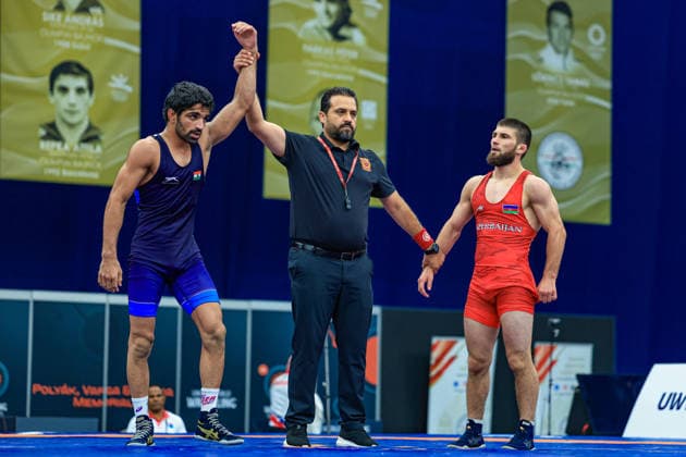 Wrestling Ranking Series Polyak & Janos & Istvan Memorial 57kg FS - Aman Aman (IND) df. Islam Bazarganov (AZE) *** Wrestling Ranking Series: Janos Istvan Polyak Memorial, 57 kg Freestyle: Aman Aman (IND) defeated Islam Bazarganov (AZE) Copyright: xUnitedxWorldxWrestlingx xAmirrezx United World Wrestling Kadir C